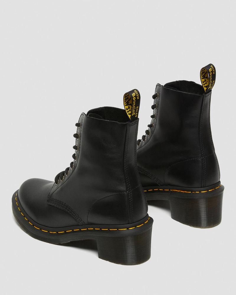 Black Women's Dr Martens Clemency Leather Heeled Lace Up Boots | CA 217RVD